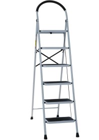 Resim Asil Metal 6 Basamaklı Katlanır Merdiven Geniş Kaymaz Yüzeyli Basamaklı Ev Tipi 150 Kg Taşıma Kapasite Beyaz 1 Adet 
