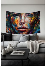 Resim Fırça Darbesi Kadın Desenli Duvar Halısı Duvar Örtüsü Tapestry Süet Dokulu Kumaş 