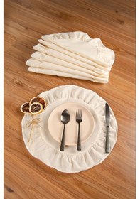 Resim Keten 2'li Fırfırlı Yuvarlak Amerikan Servisi 40 Cm - Ztasy2 Ekru 