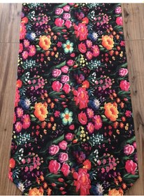 Resim Keten Efektli Çiçek Bahçesi Desenli Runner Çok Renkli 