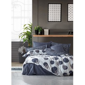 Resim Cotton Box Modern Ranforce Çift Kişilik Nevresim Takımı-Orva İndigo 