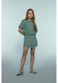 Resim DeFacto Kız Çocuk Cropped Fit Keten Kısa Kollu Gömlek D9143A825SMGN1107 