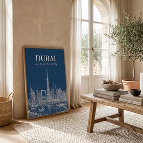 Resim Dubai Line Art Print - Navy Burj Khalifa Skyline Wall Art - With Hanger - Black / 24 x 36" (60x90 cm) 