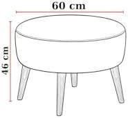 Resim Acı Kahve Yuvarlak Deri Puf - 60 cm Çap, 46 cm Yükseklik, Modern Ceviz Ayaklı 