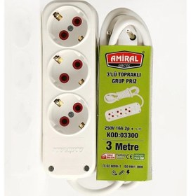 Resim 3 Lü Topraklı 3 Metre Kablolu Grup Priz 1 