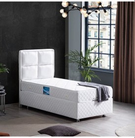 Resim Setaymobilya Baza, Grand Tek Kişilik Beyaz Baza + Başlık+ Orthosoft Yatak 