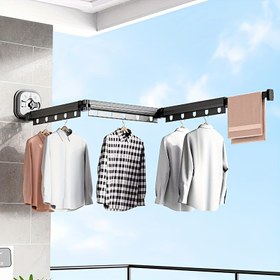 Resim 1 adet Genişletilebilir Metal Çamaşır Kurutma Askısı, Vantuzlu, Katlanabilir ve Ayrılabilir Duvara Monte Çamaşır Askısı, Matkap Gerektirmeyen Vakum Güçlü Yük Taşıma Kapasiteli Görünmez Teleskopik Direk, Ev Balkonu Dış Mekan Seyahat Karavan Kullanımı için Kurutma Askıları 
