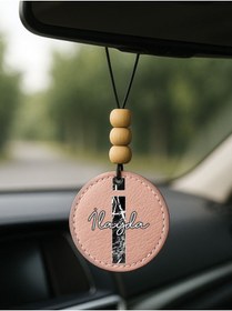 Resim Cekuonline Kişiye Özel İsim Yazılı 1.Sınıf Deri Ahşap Dekorlu Dikiz Aynası Süsü Pudra Pembe - İ Harfi 