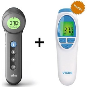 Resim Braun BNT400 Temassız Ateş Ölçer + Vicks VNT200 Tansiyon Ölçer 