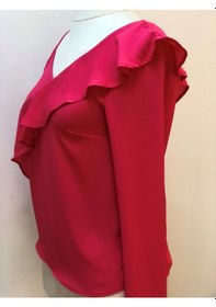 Resim Neon Pembe Bluz Omuz Ve Fırfır Detaylı Tek Kol 
