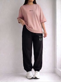 Resim EFFRENATU Kadın Oversize AVO Basic Tişört ve Wide Leg Eşofman Altı Takımı | Rahat Günlük Casual Streetwear Kombin 
