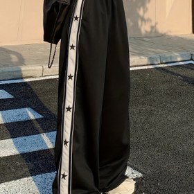 Resim Kadınların Yüksek Bel Siyah Jogger'ları Beyaz Yıldız Baskılı - Bol Kesim, Esnek Bel, Günlük ve Stil, Günlük Giyim için Rahat, Jogging Pantolonları 