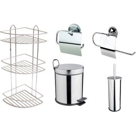 Resim Renk Yapı Rüyası Renk Yapı Banyo Wc Tuvalet 5lt Çöp Kovası + 3 Katlı Raf + Havluluk + Kağıtlık + Fırça 5'li Beşli Set 