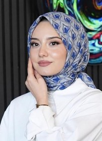 Resim Mozaik Desen Lacivert Soft Pamuk Eşarp 
