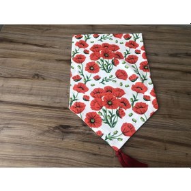 Resim Kırmızı Gelincik Desenli Runner Çok Renkli 