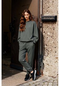 Resim Tommy Life Çağla Basic Pamuklu O Yaka Oversize Lastik Paça Kadın Eşofman Takım - 95287 Çağla 