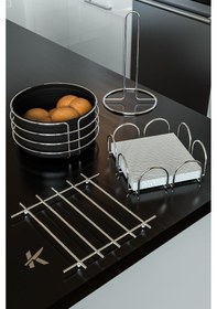 Resim Karteya Lüx Paslanmaz Servis Sunum Seti Ve Ekmek Sepeti Havluluk Peçetelik Nihale Ekmeklik 4'lü Set Gümüş 