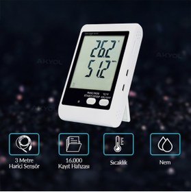 Resim Sevgift LYK 20E Sıcaklık ve Nem Kayıt Cihazı Datalogger 