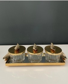 Resim Selim Dekor Yaprak 3 lü Çerezlik Altın 