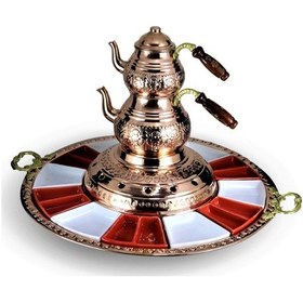 Resim Sultan Isıtıcılı Bakır Çaydanlık ve Kahvatı Seti 