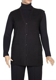 Resim Hesna Kadın Nazan Büyük Beden Triko Düğmeli Cepli Siyah Yelek Siyah 