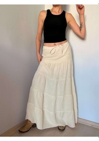 Resim Ali Butik Krem Önü Bağlamalı Müslin Etek Krem 