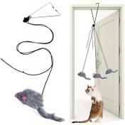Resim 1 adet Etkileşimli Peluş Kedi Oyuncağı - Egzersiz ve Oyun İçin Geri Çekilebilir Çubuk - Kafeste Kolayca Asılır - Kedinizi Eğlendirir ve Uyarır 