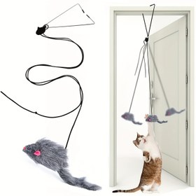 Resim 1 adet Etkileşimli Peluş Kedi Oyuncağı - Egzersiz ve Oyun İçin Geri Çekilebilir Çubuk - Kafeste Kolayca Asılır - Kedinizi Eğlendirir ve Uyarır 