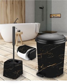 Resim Plastik Granit Desenli Banyo Seti (7 Lt Çöp Kovası+tuvalet Fırçası+tuvalet Kağıtlığı) 