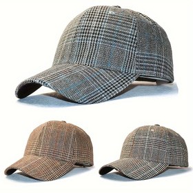 Resim Yeni Avrupa ve Amerikan Tarzı Kadınlar için Retro Ekose Beyzbol Şapkası, Erkekler için İlkbahar ve Sonbahar Modası Trend Kavisli Kenarlı Ördek Gagalı Şapka 