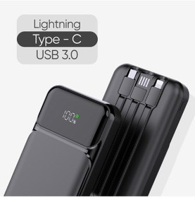 Resim Snp-3006 10.000 Mah Hızlı Şarj Led Göstergeli Powerbank 3in1 Dahili Kablolu Powerbank Çoklu Giriş Siyah 