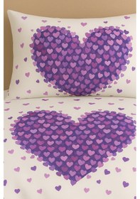 Resim Tek Kişilik Desenli Nevresim + 1 Adet Kapaklı Yastık Kılıfı Mürdüm 