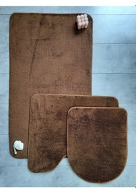 Resim Ultrasoft Düz Kahve 3 Lü Banyo Halısı Paspası Seti Kaymaz Deri Ta Kahverengi 