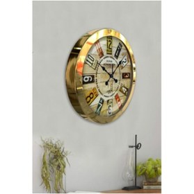 Resim Bahat Gold Altın Varaklı Salon Ofis Duvar Saati Metal Çerçeve 35 Cm 