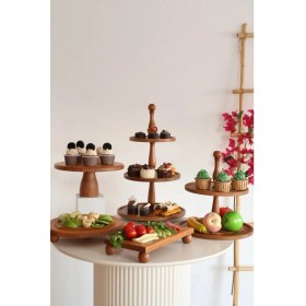 Resim Justwood 3 Katlı + 2 Katlı Kek Standı + Pastalık 29 cm + Risus 29 cm + Risus Ahşap 17 x 30 cm 