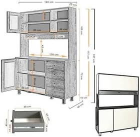 Resim Grano Kahve Köşesi Çok Amaçlı Dolap, Kiler Dolabı, 140 Cm, Meşe 