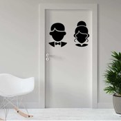 Resim cnpromosyon Şık Kadın Ve Erkek Kafa Silüetli Wc Dekoratif Kapı Sticker, Çıkartma 