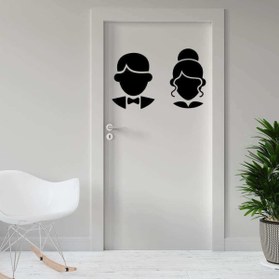 Resim cnpromosyon Şık Kadın Ve Erkek Kafa Silüetli Wc Dekoratif Kapı Sticker, Çıkartma 