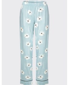 Resim Kadın V Yaka Çiçek Desenli Ara Biyeli Uzun Kollu Pamuklu Pijama Takımı Ko70141 Mavi - Beyaz 