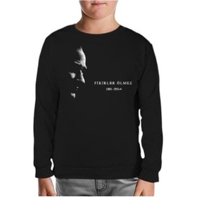 Resim Lord Tshirt Atatürk - Fikirler Ölmez Siyah Çocuk Sweatshirt Siyah 