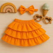 Resim Mini Kids Baby Kız Bebek Turuncu Fırfırlı Şort Etek Bandana Takım 