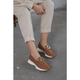 Resim Nilufarr Darius Taba Deri Zincir Aksesuarlı Kadın Sneaker 