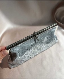 Resim Kadın Açık Gümüş Desenli Taş Detaylı Cüzdan Clutch Model Portföy Özel Gün Ve Abiye Çanta Açık Gümüş 