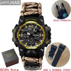 Resim Hanyang Kutu Askısı ile Altın Açık Hayatta Kalma Askeri Saat Su Geçirmez Çok Fonksiyonlu Hayatta Kalma Kiti Askeri Taktik Paracord Izle Pusula Spor Saat (Yurt Dışından) 
