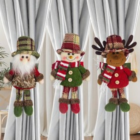 Resim 1 adet Noel retro kareli perde tokası, yaşlı kar adamı perde tutucu, tatil dekorasyonu pencere süsü 