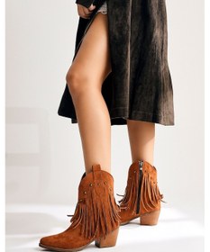 Resim Lillebeth Taba Süet Püsküllü Zımba Detaylı Western Bot 001 