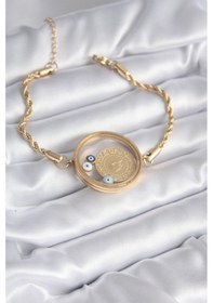 Resim Açılabilir 316l Çelik Gold Renk Burgu Zincir Fanus Çeyrek Model Kadın Bileklik 