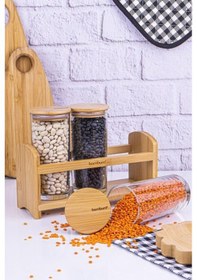 Resim Bambum Paste - 4 Parça Standlı Vakumlu Kapaklı Baharatlık Seti Şeffaf 