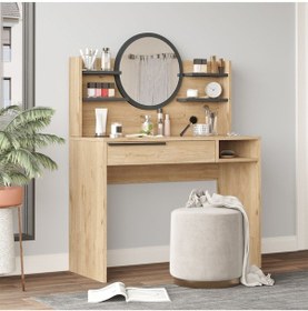 Resim Bohem Makyaj Masası 100cm Aynalı Raflı Çekmeceli Sepet-antrasit Boh28-sa Antrasit 