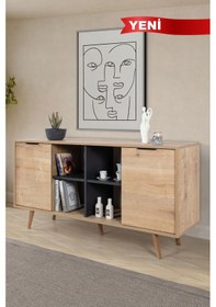 Resim 4619 Sina 160 Cm Ahşap Ayaklı , Metal Kulplu Konsol ,safir - Antrasit , Salon , Oturma Odası Safir - Antrasit 